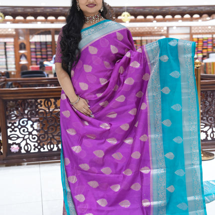 CSM-17636 | Purple & Mehandi Green  Soft Banaras Silk Saree