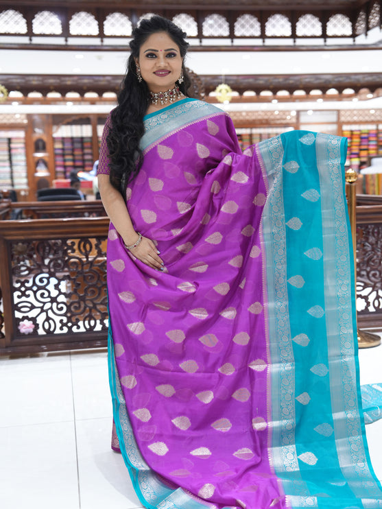 CSM-17636 | Purple & Mehandi Green  Soft Banaras Silk Saree