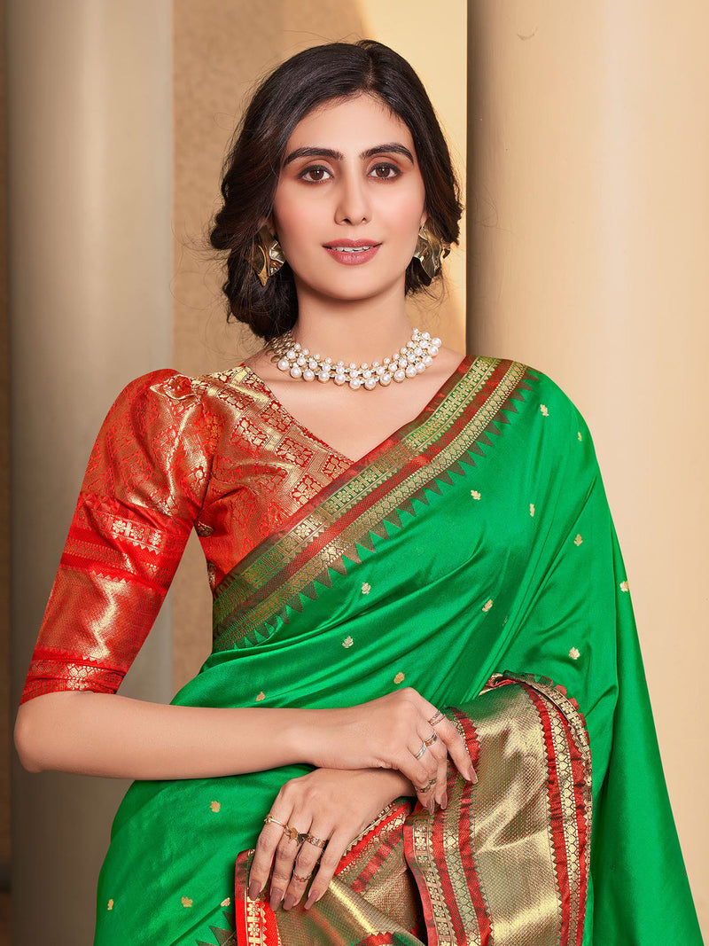 Green & Maroon Soft Silk Saree