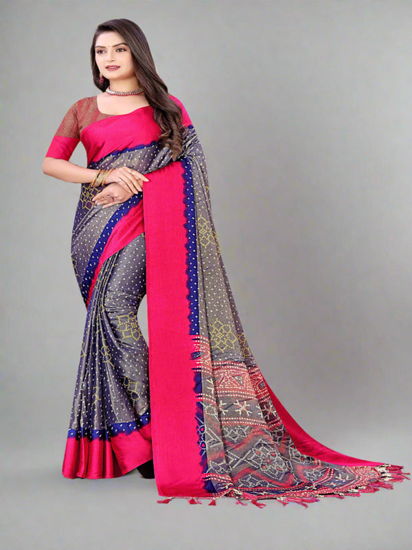 Grey & Rani Pink Brasso Saree | BUY 1 GET 1 FREE