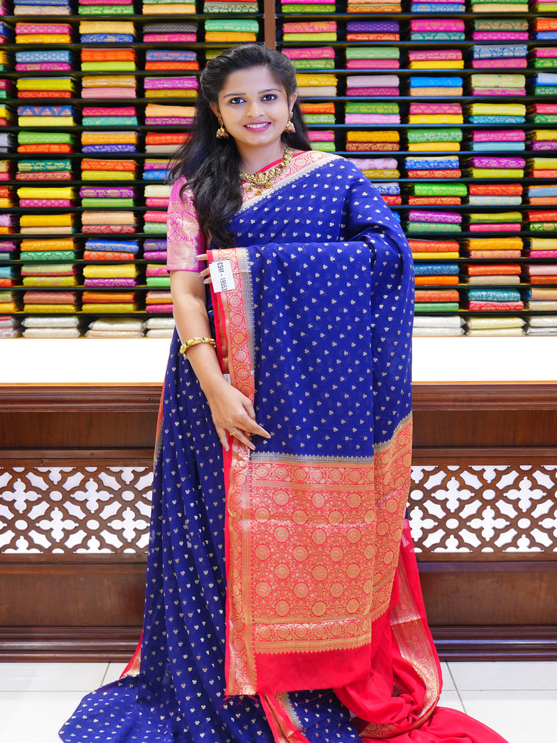 CSM-19553 | Navy & Red Georgette Saree