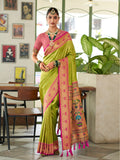 Yellow & Rose Pink Banaras Tissue saree