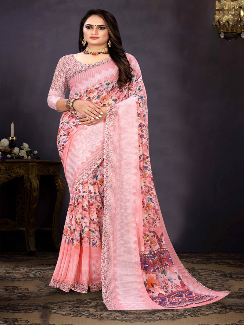 Light Pink Georgette Saree