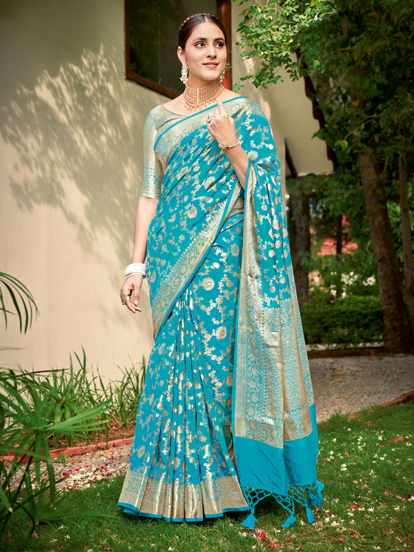 Tiffany Blue Soft Banaras Silk Saree