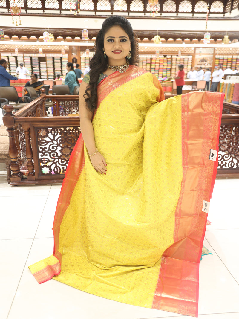 CSM-18409 | Yellow & Pink Kanchi Pattu Saree