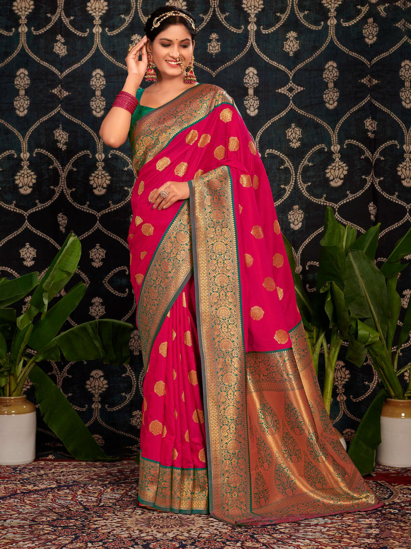 Rani Pink & Rama Green Soft Silk Saree