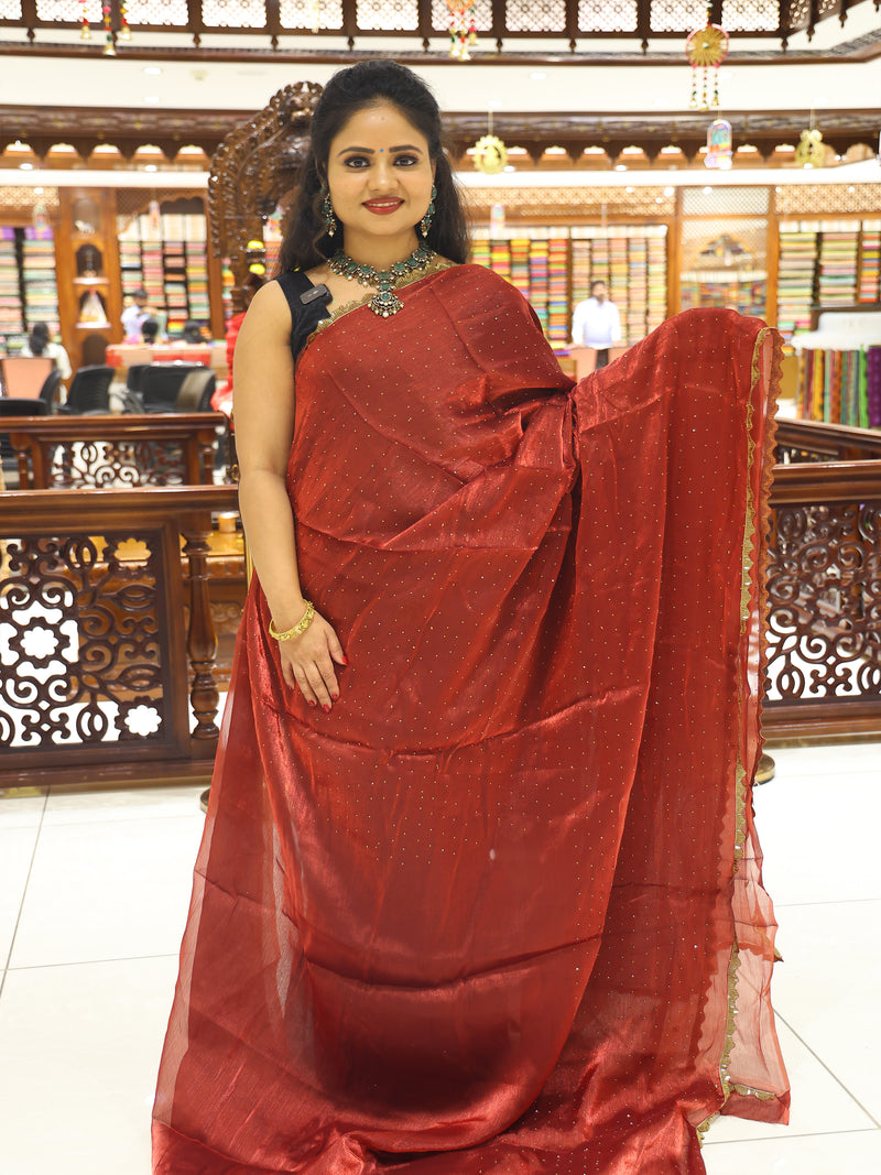 CSM-18607 | Maroon Glass Tissue Saree