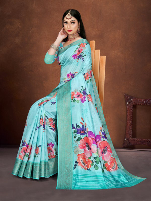 Sky Blue Crush Georgette Saree