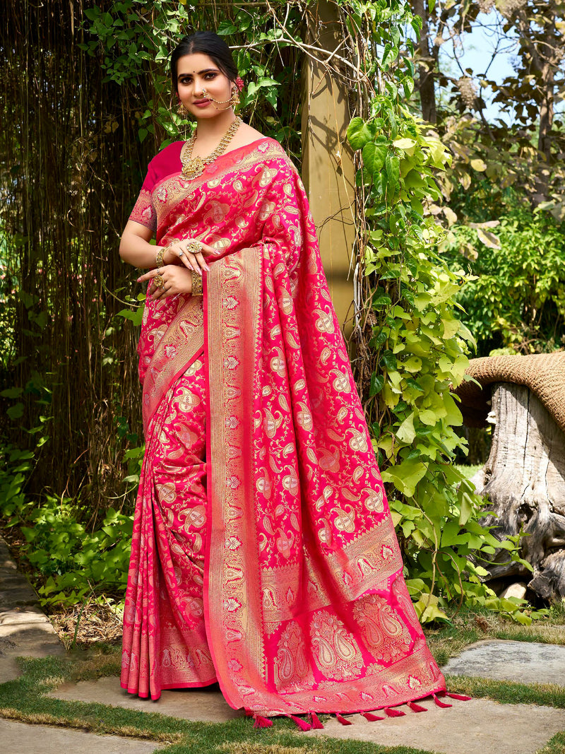 Rose Pink Banaras Silk Saree