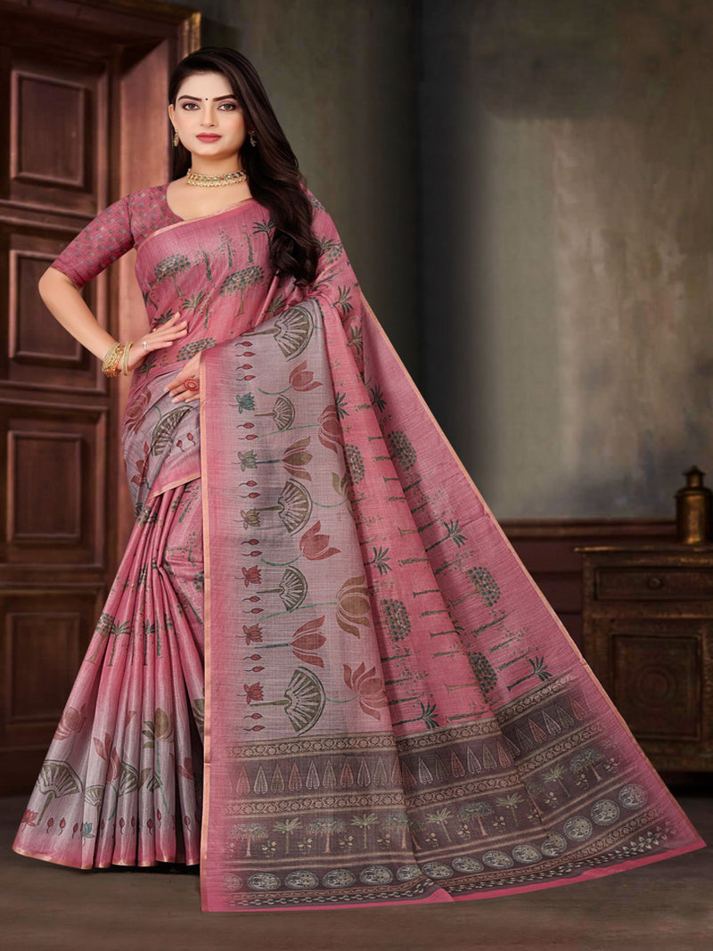 Baby Pink Dupiyana Silk saree