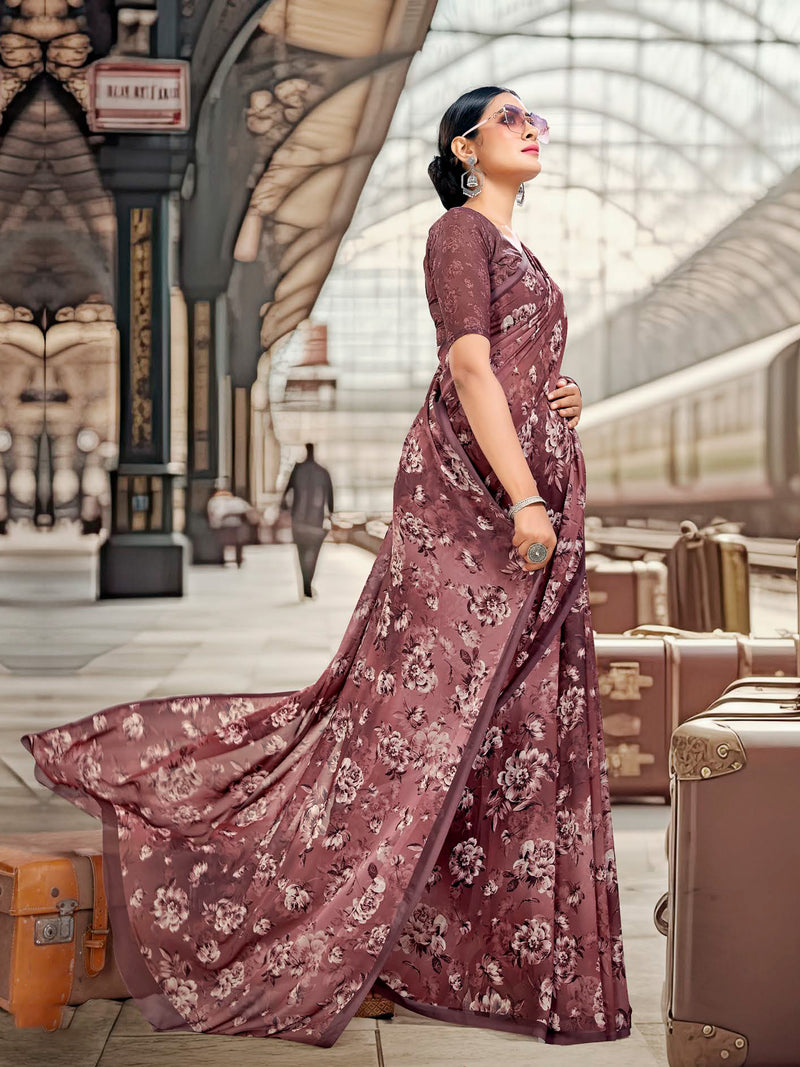 Coffee Brown Crepe Silk Saree