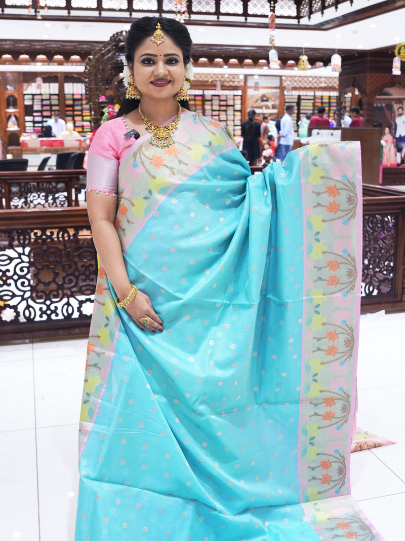 CSM-18461 | Sea Green Light Weight Chanderi Silk Saree