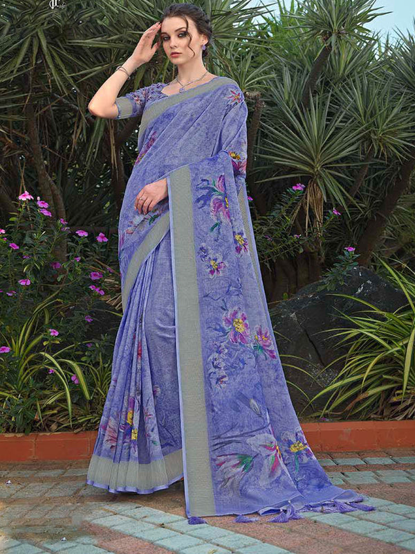 Lavender Soft Jute Silk Saree