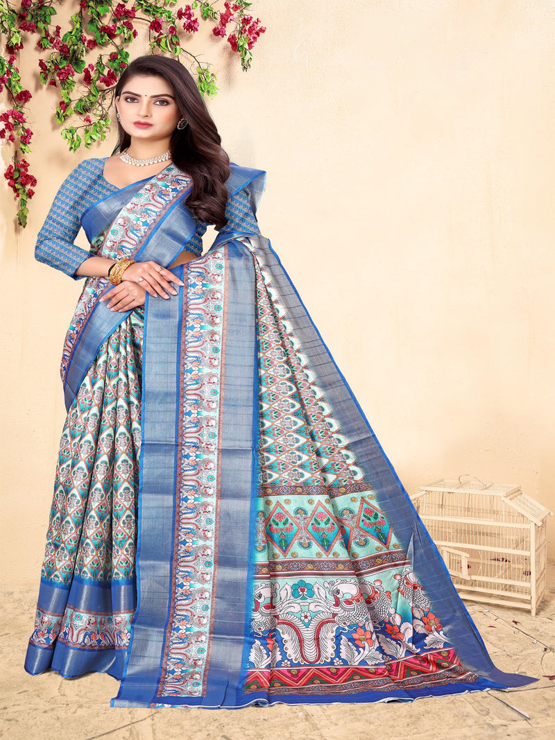 Light Blue Tusser Silk saree | BUY 1 GET 1 FREE