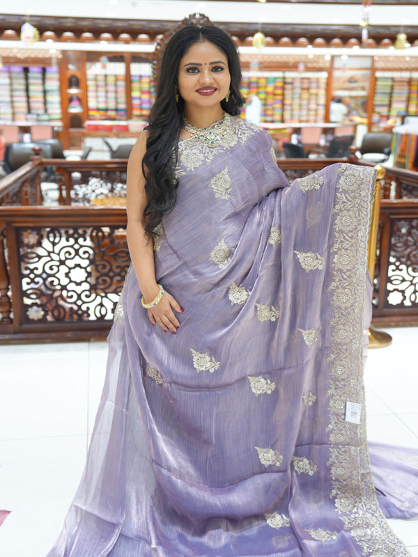 CSM-18750 | Coffee Brown Glass Tissue Saree