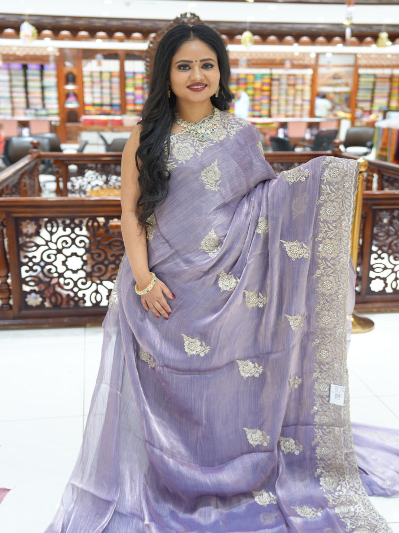 CSM-18750 | Coffee Brown Glass Tissue Saree