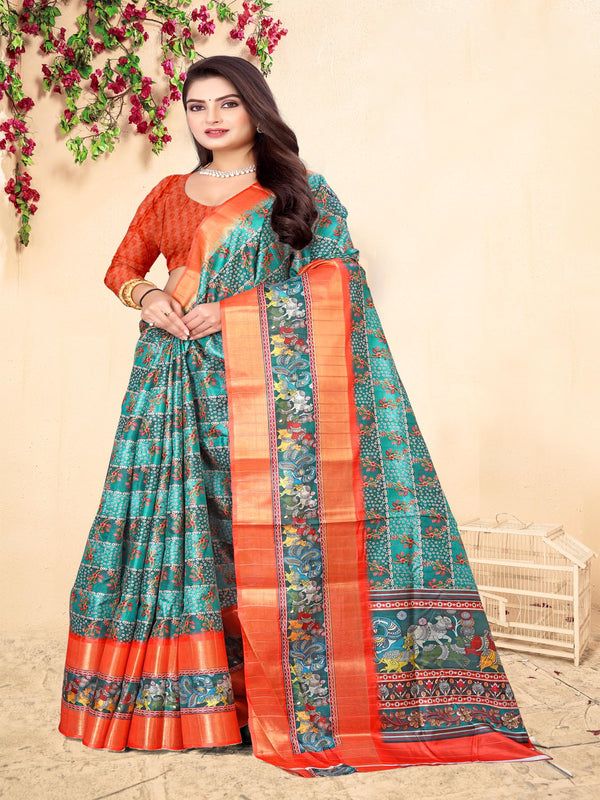 Rama Green Tusser Silk  saree| BUY 1 GET 1 FREE