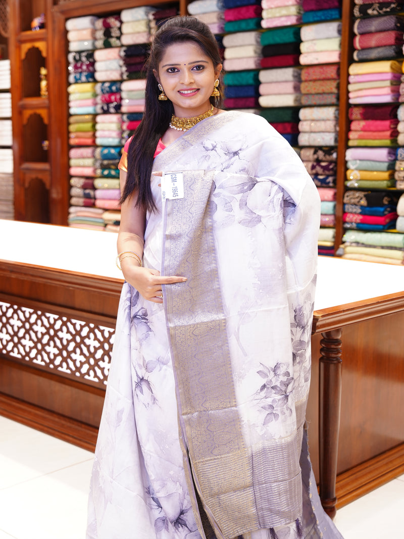 CSM-19645 | Light Grey Crepe Silk Saree