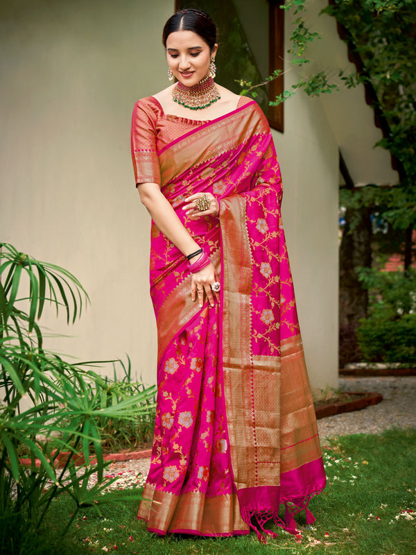Rani Pink Soft Banaras Silk Saree