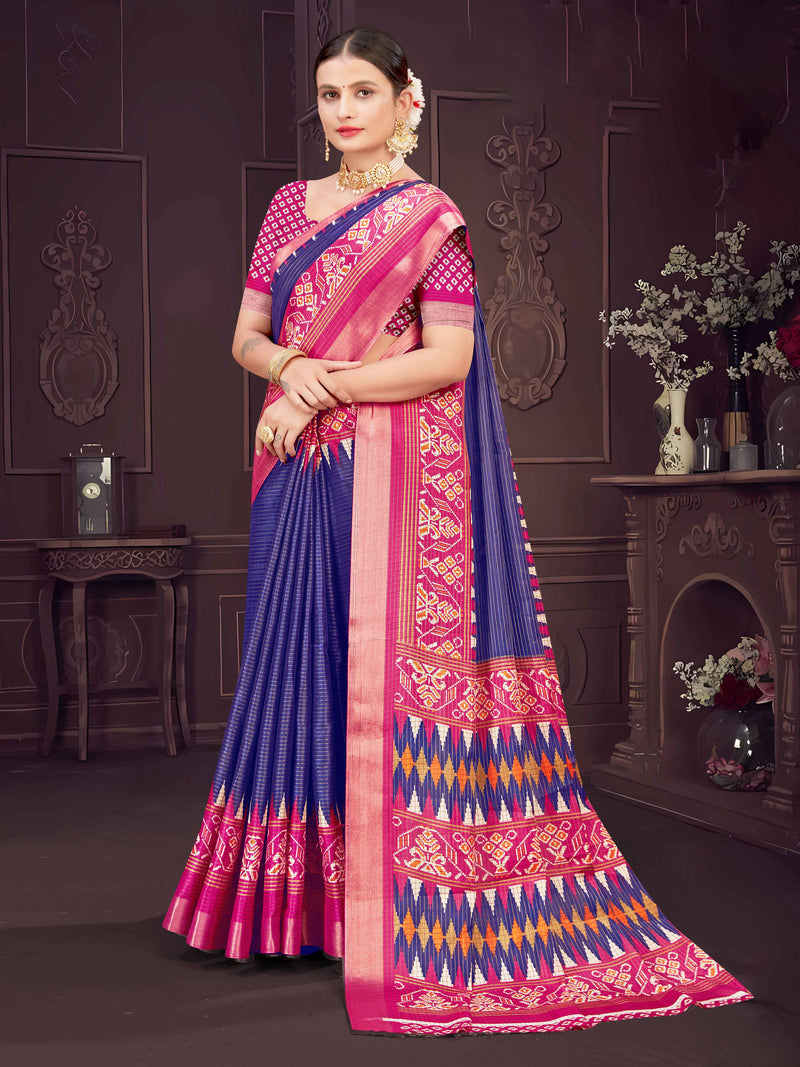 Navy Soft Chanderi Silk saree  | BUY 1 GET 1 FREE