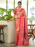 Yellow & Rose Pink Banaras Tissue saree