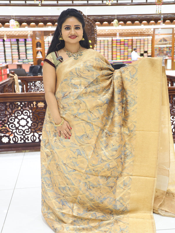 CSM-18653 | Gold Organza Printed Silk Saree