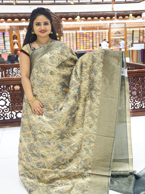 CSM-18652 | Light Green Organza Printed Silk  Saree