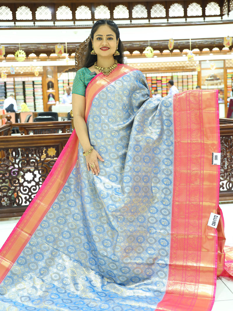 CSM-17172  | Turquoise Blue & Rani Pink Kanchi Padiya Pattu Saree