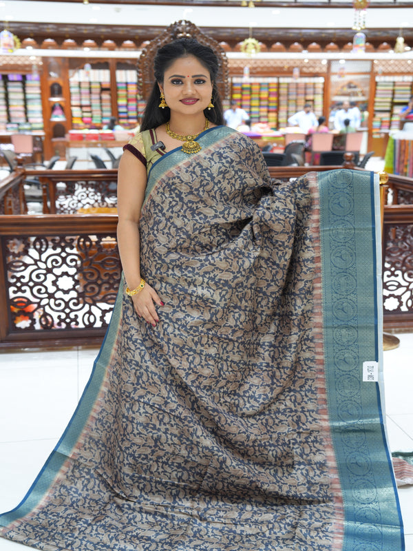 CSM-18702 | Olive & Peacock Blue Dola Printed Saree