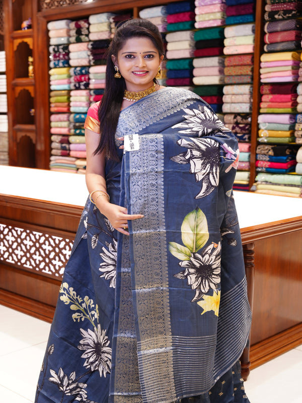 CSM-19644 | Peacock Blue Crepe Silk Saree