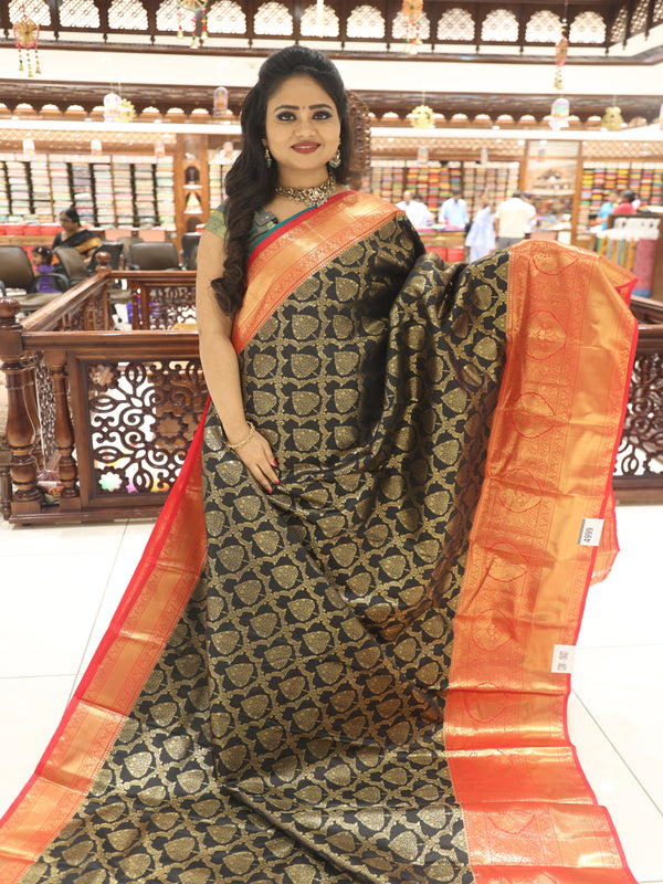 CSM-18407 | Black & Red Kanchi Pattu Saree