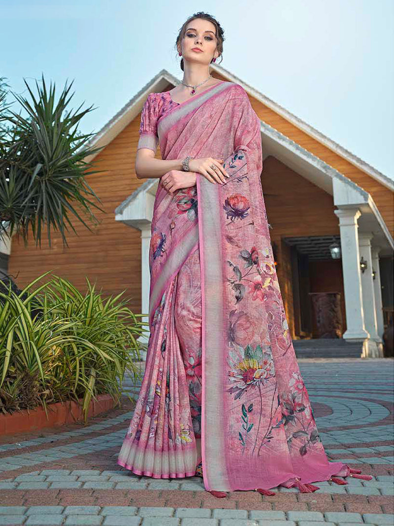 Pink Soft Jute Silk Saree