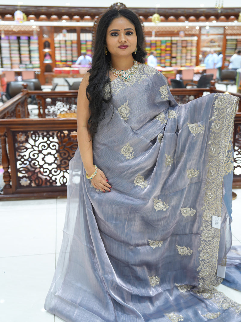 CSM-18748 | Grey Glass Tissue Saree