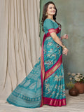 Navy & Rani Pink Raw Silk Saree | BUY 1 GET 1 FREE