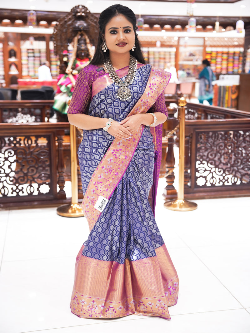 CSM-18015 | Navy & Purple Kanchi Pattu Saree