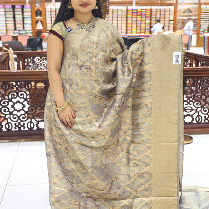 CSM-18650 |  Light Brown Organza Printed Silk Saree