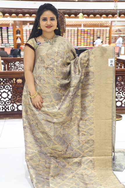 CSM-18650 |  Light Brown Organza Printed Silk Saree