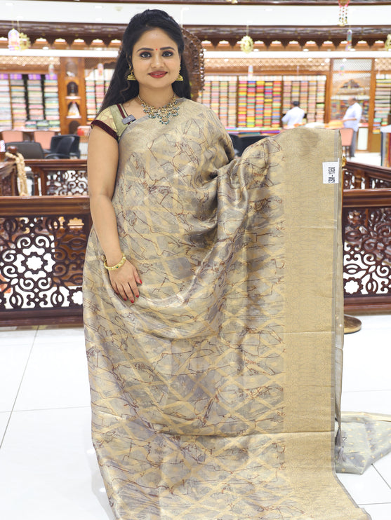 CSM-18650 |  Light Brown Organza Printed Silk Saree