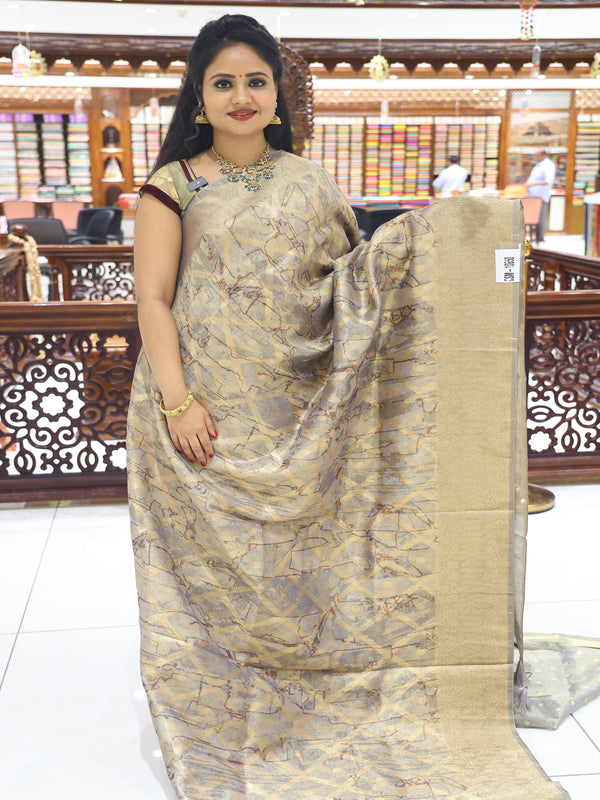 CSM-18650 |  Light Brown Organza Printed Silk Saree