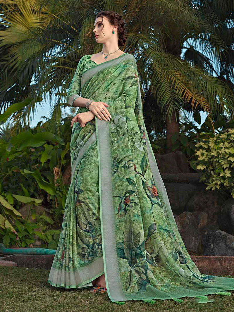 Light Green Soft Jute Silk Saree