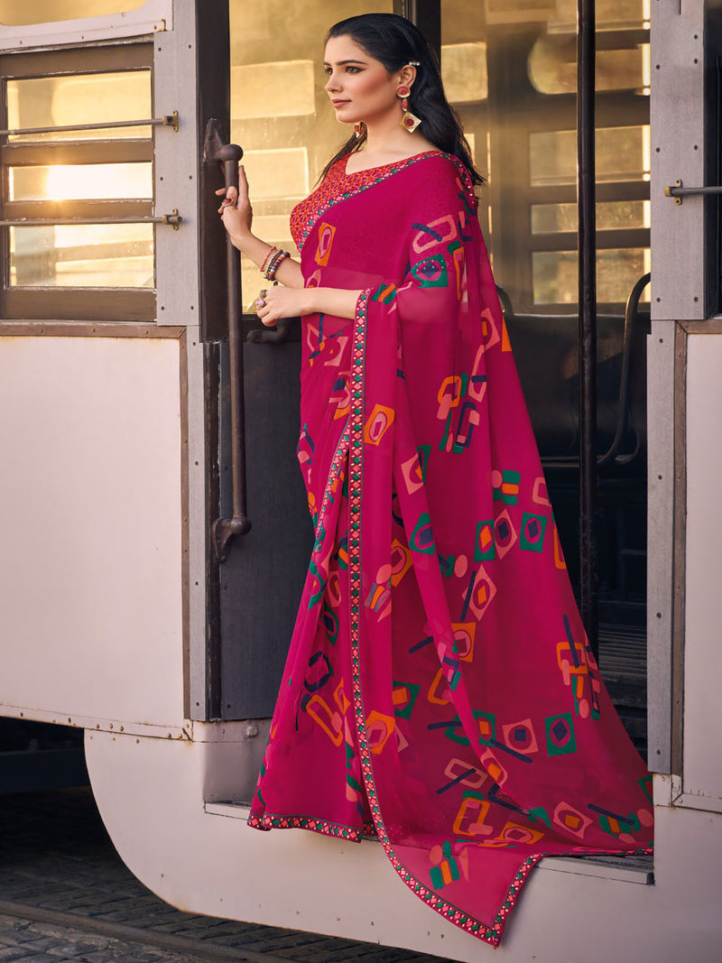 Rani Pink Georgette Saree | BUY 1 GET 1 FREE