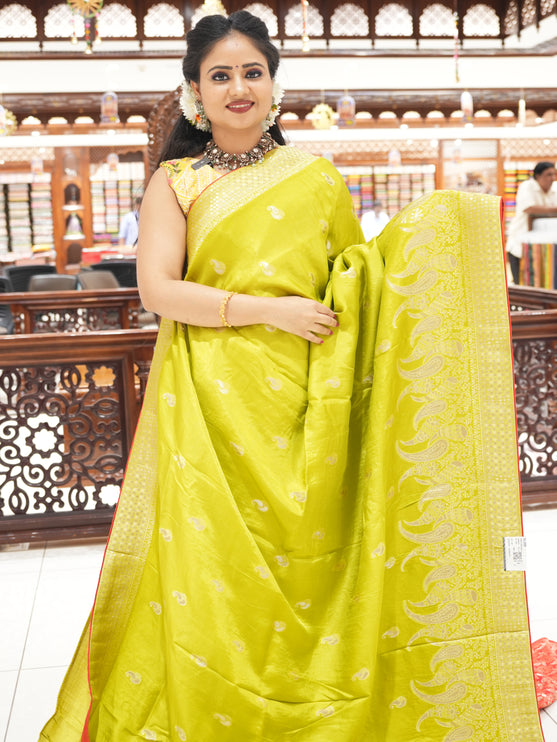 CSM-17884 | Lime Green Soft Banaras Silk saree