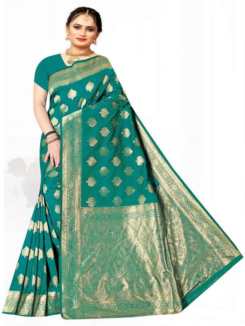 Bottle Green Banaras Silk saree