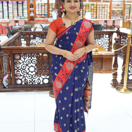 CSM-18737 | Navy & Red  Soft Silk Saree