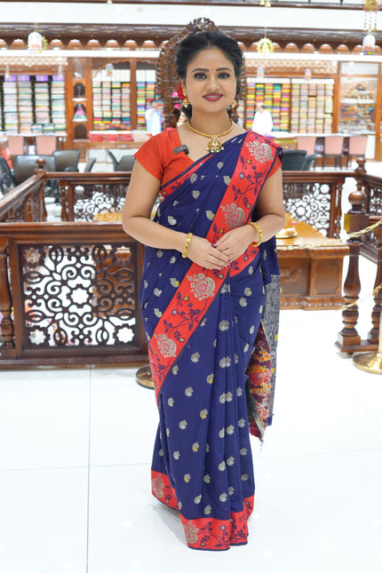 CSM-18737 | Navy & Red  Soft Silk Saree