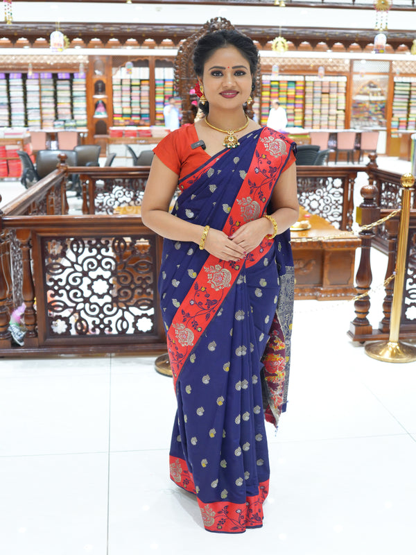 CSM-18737 | Navy & Red  Soft Silk Saree