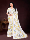 White & Blue  Chiffon saree