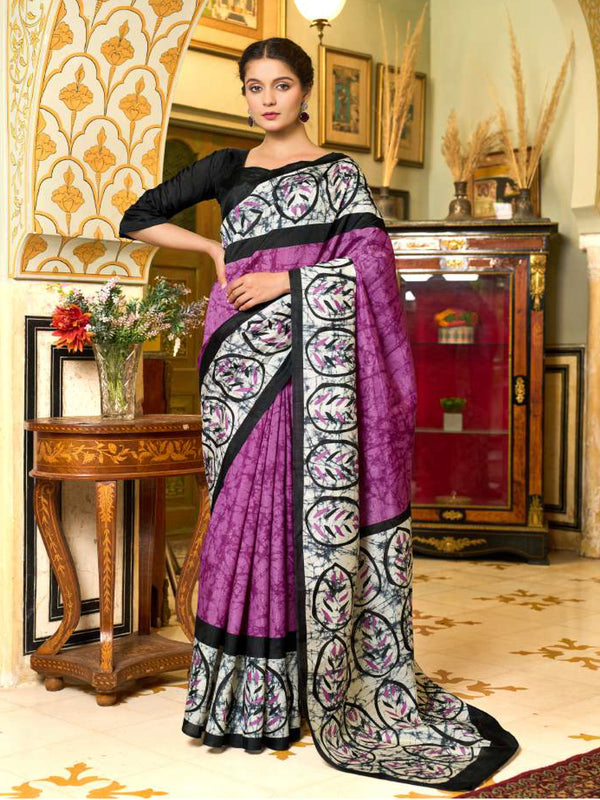 PURPLE & BLACK  Soft Chanderi | BUY 1 GET 1 FREE