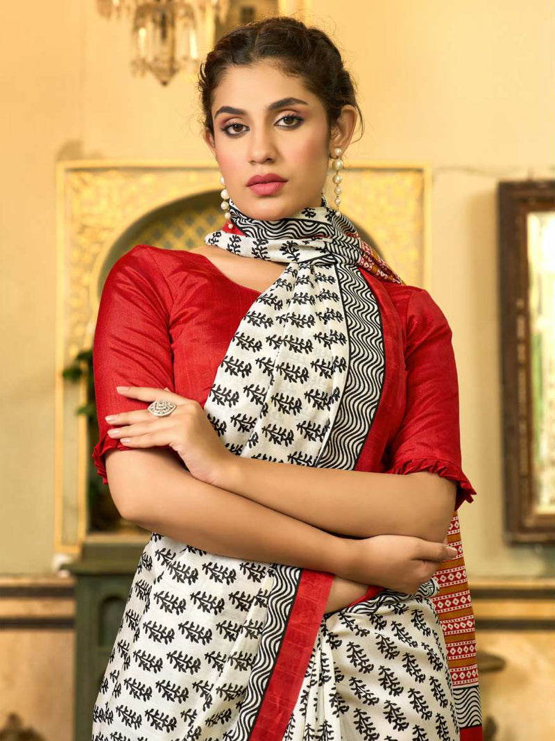 WHITE & RED  Soft Chanderi | BUY 1 GET 1 FREE