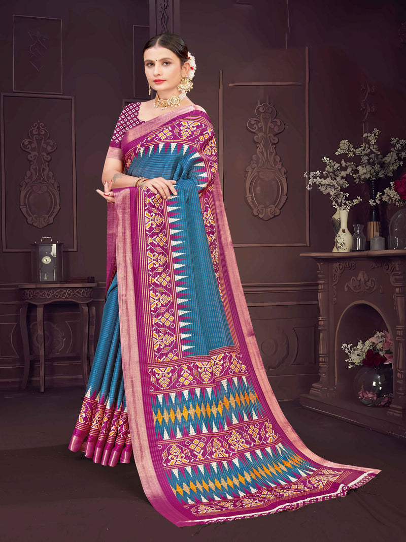 Navy Soft Chanderi Silk saree  | BUY 1 GET 1 FREE